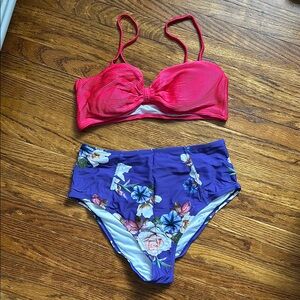 Cupshe Neon Pink Bikini with Floral Bottom